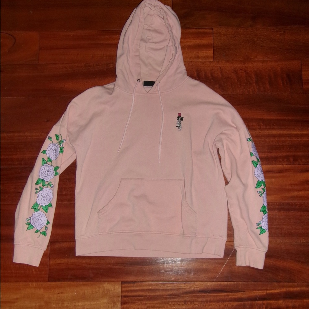 Floral Embroidered Pink Hoodie